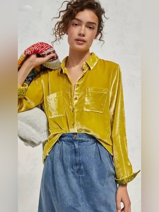 Maeve Anthropologie Tops - Maeve Anthropologie Burnout Crushed Velour Gold Boho Whimsigoth Festival WM SZ 0